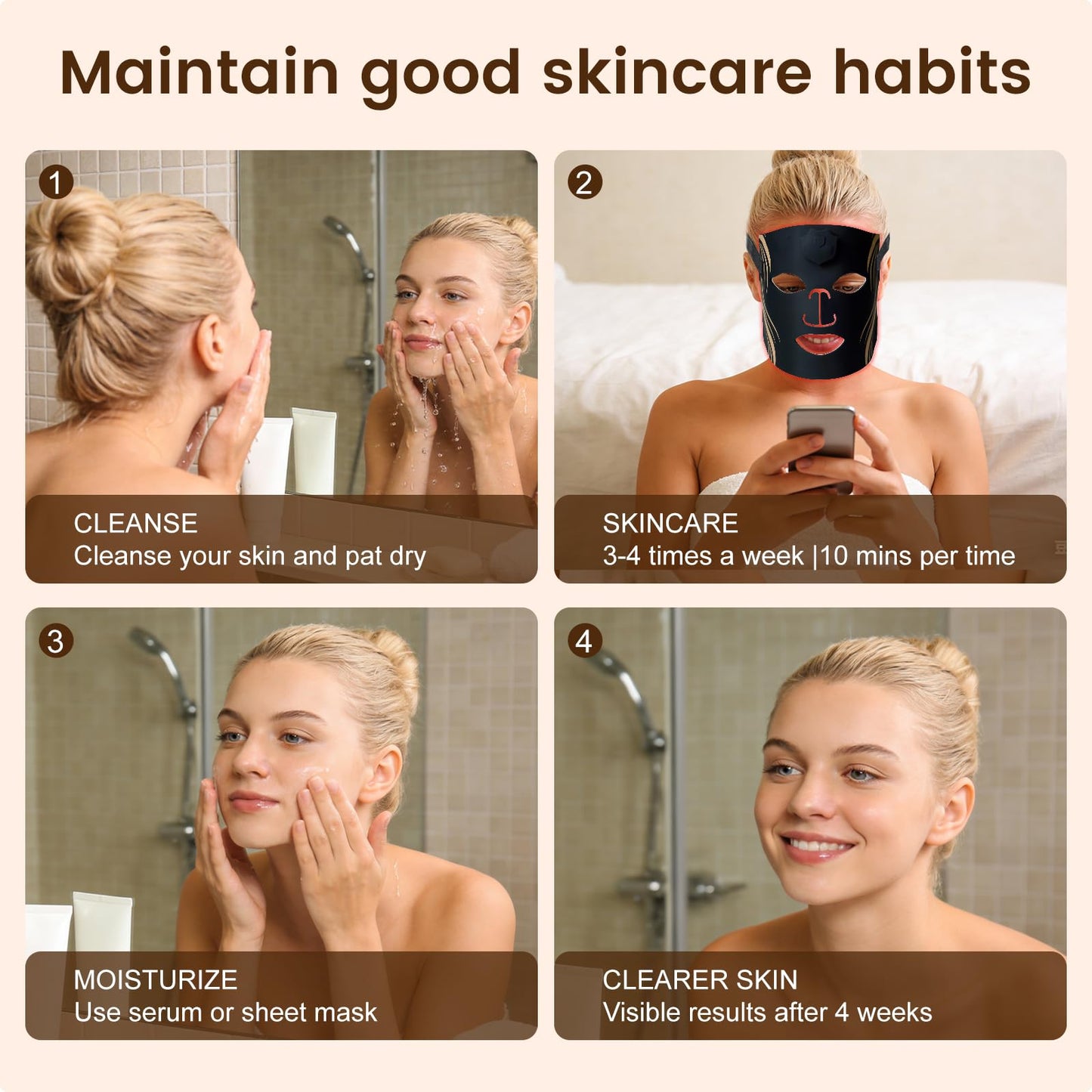 Rika Portable LED Face Mask Light Therapy, Red Light Therapy for Face,Wireless Facial Skincare Device, Light Therapy Skin Care at Home & Travel