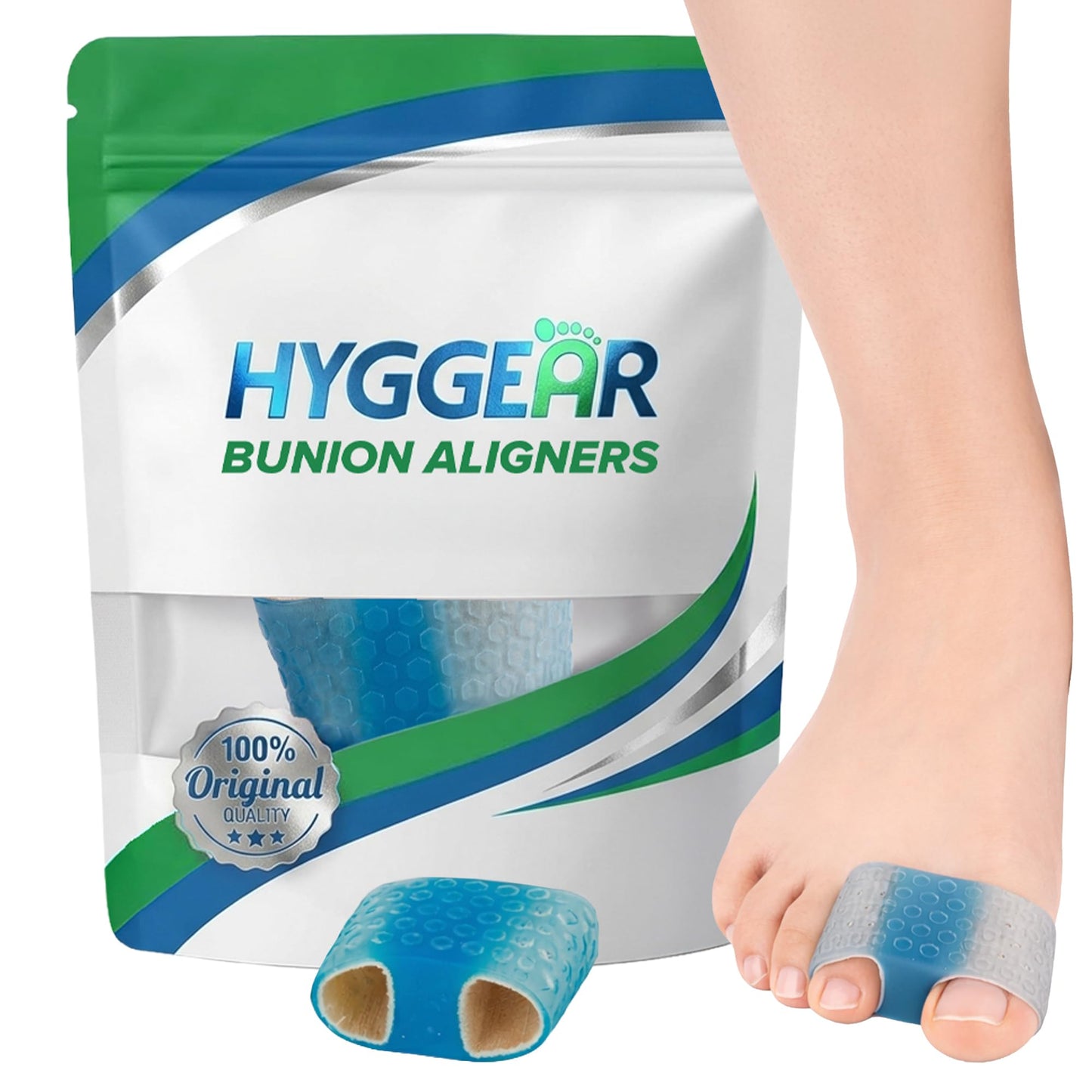 Hyggear Bunion Corrector for Women & Men - Big Toe Straightener with Silicone Pad, Adjustable Nylon Toe Separator for Hallux Valgus & Overlapping Toes, Washable Bunion Brace (1 pc, Blue)