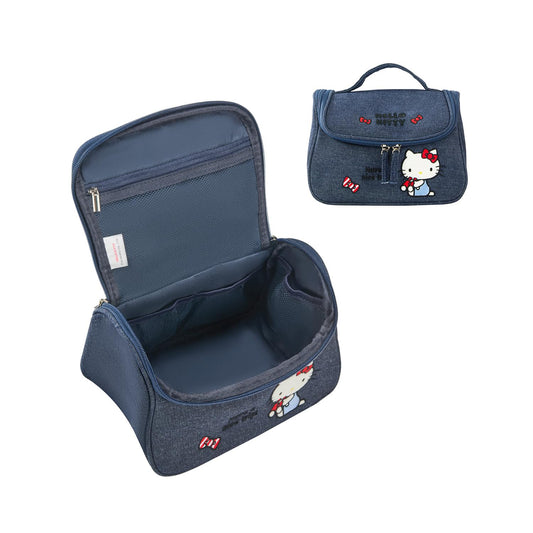 AmBealla Makeup Bag Large Denim Cosmetic Bags,Cute Embroidered Makeup Organizer for Women Traveling,Portable Toiletry Bag for Girls
