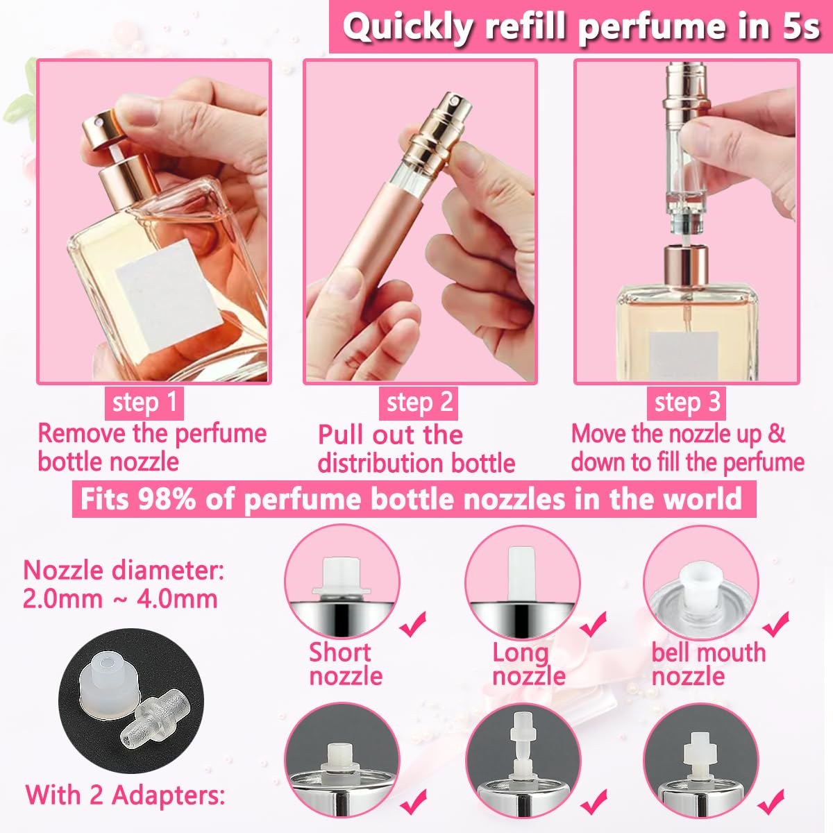 ANTOKX Travel Perfume Bottle Refillable Atomizer - 2-Pack 5ML Perfume Atomiser, Leakproof Portable Perfume Sprayer (Black & Gray)