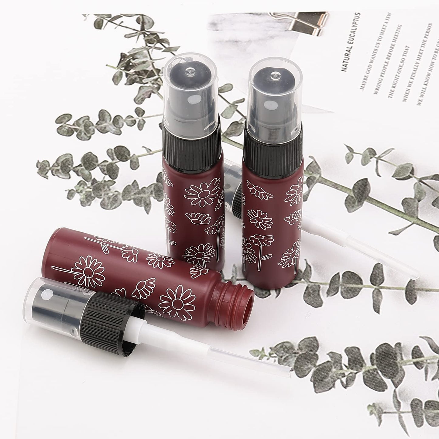 Newzoll 14 Pieces Empty Glass Spray Bottle, 10 ml/ 0.33 oz Fine Mist Sprayer Bottles Portable Refillable Perfume Container for Essential Oils, Travel (Red)