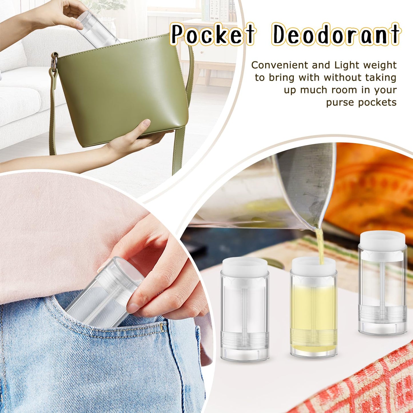 DMuuuDM 15 Pack 1 oz/30ml Plastic Travel Size Deodorant Container,Empty Round Twist-Up Stick Tube for Homemade Deodorant,Solid Lotion Bars,Body Balm,Soap Sticks,Sunscreen-UPSIDE DOWN FILLING (Clear)