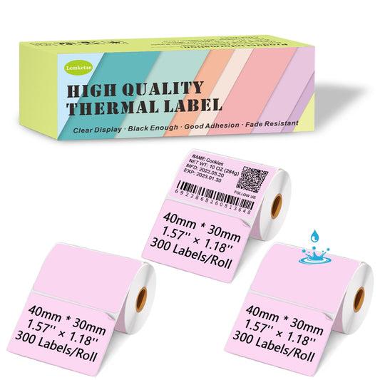 Macaron-Pink 40mm x 30mm Thermal Labels Compatible for Supvan T50M Pro, Phomemo M110, 1.57''x1.18'' Label Maker Tape Refill, Weatherproof & Tear-Resistant Thermal Stickers (Pink,900 Sheets)