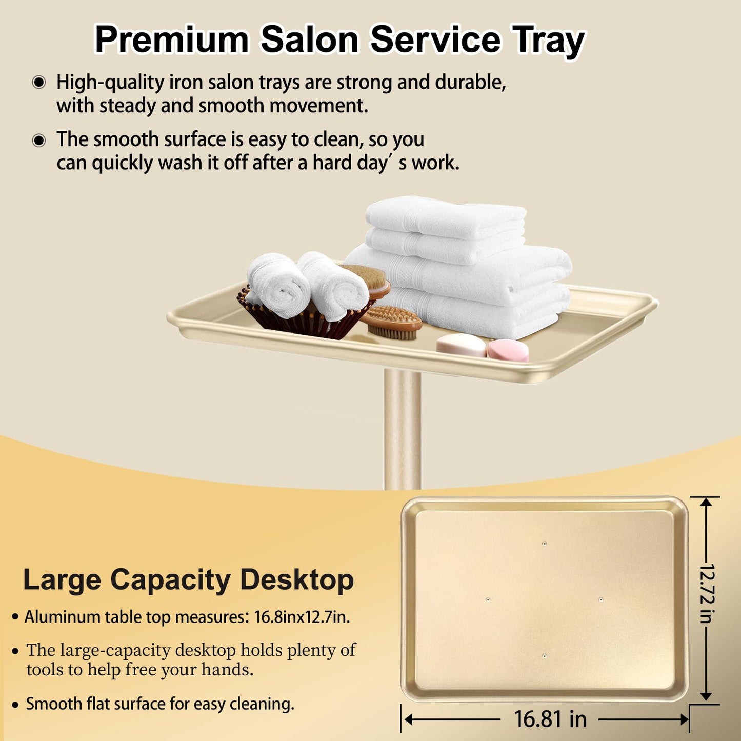 LKT COBTAC Salon Tray Hairdresser Tray on Wheels Hair Tray for Hair Stylist Gold