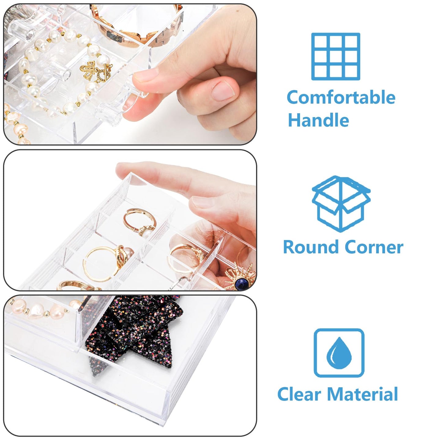 yarlung Acrylic Jewelry Storage Box Earring Holder with 5 Drawers, 61 Grids Jewelry Organizer Tray Clear Ring Display Case for Beads, Nail Tips, Women Girls Gift