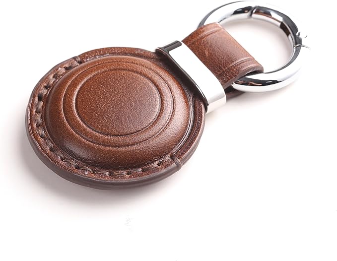 Genuine Leather Keychain Holder Compatible with AirTag - Secure Case Cover Key Ring Chain Fob Accessories Intended for Air Tag - Dark Brown (2 Pack)