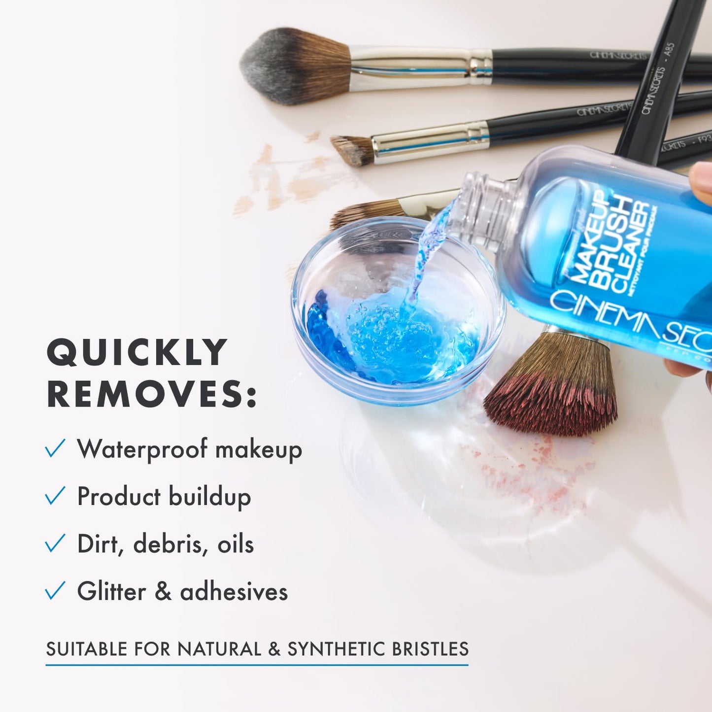 Cinema Secrets Original Blue Vanilla Makeup Brush Cleaner Solution - Professional Cleanser for Makeup Brushes - Quick-Drying, Rinse-Free Formula - Removes Stubborn Waterproof Make Up (2 fl oz)