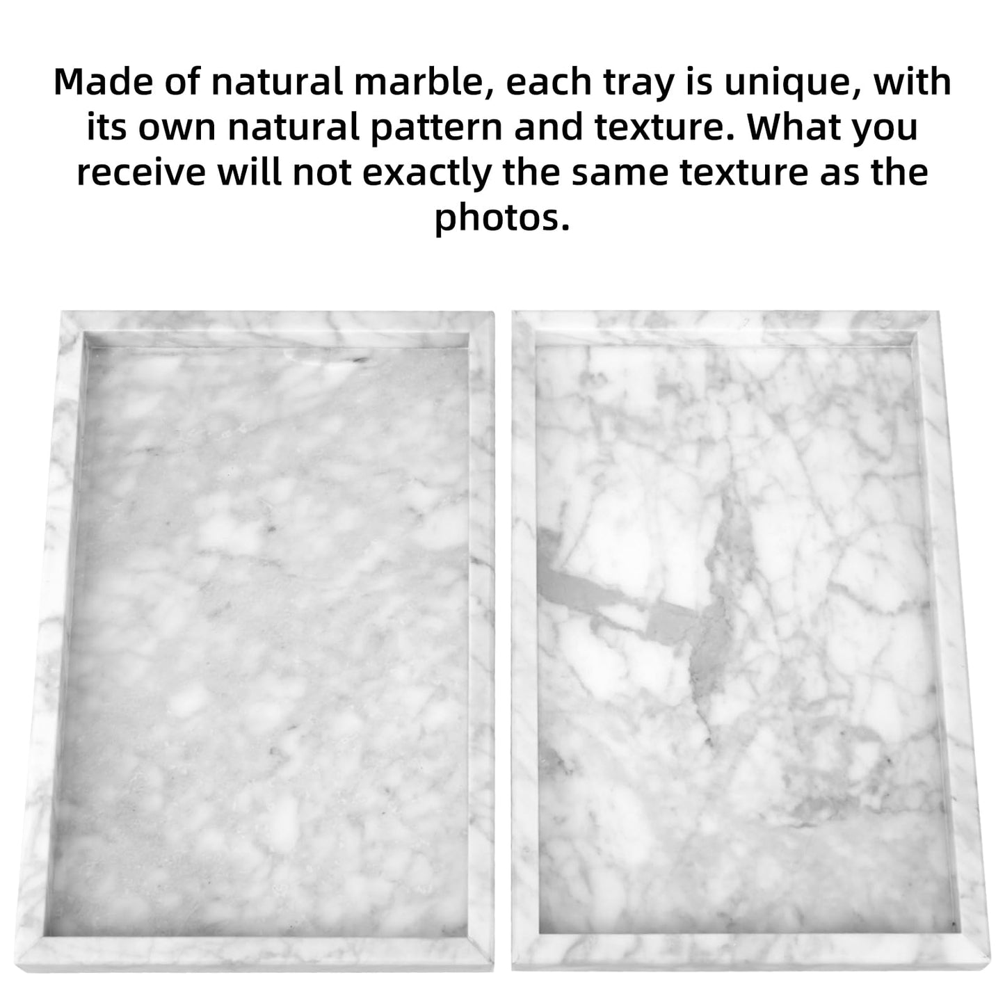 Marble Bathroom Vanity Tray, Natural Luxury Vanity Home Kitchen Bathroom Table Tray, Stone Decorative Countertop Dresser Trays for Key Coffee Perfume Jewelry Makeup (Carrara White, 12"x 8" x1.2")
