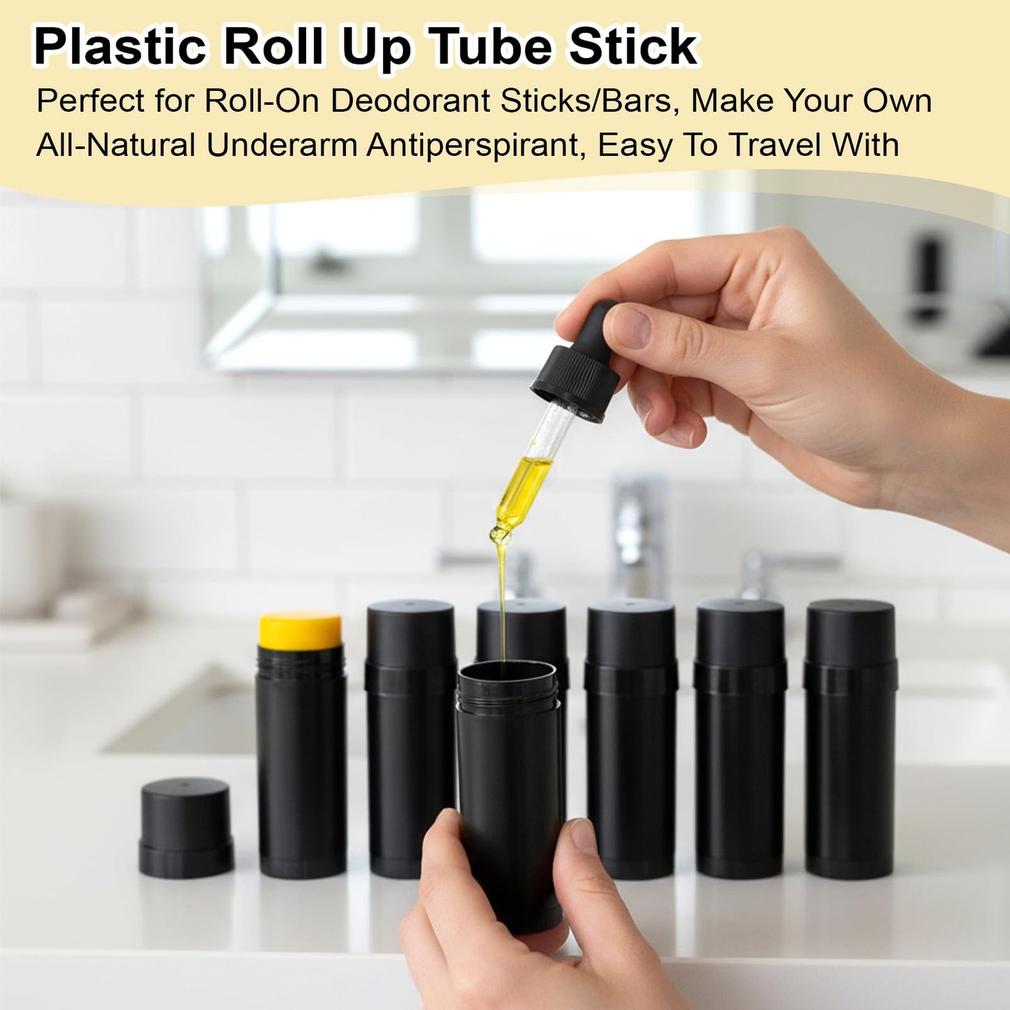 20 Pcs Plastic Deodorant Containers, Empty Round Twist-Up Solid Stick Tube Container for Homemade Deodorant, Shaving Soap Stick, Heel Lip Balm, Solid Lotion Bars-Top Filling (Black, 2 oz/60ml)