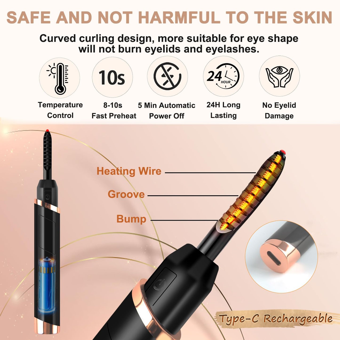 Heated Eyelash Curler, Electric Eyelash Curler, Rechargeable Lash Curler for Makeup Natural Curling Eye Lashes and 24 Hours Long Lasting - Black 2025 Updated New Model