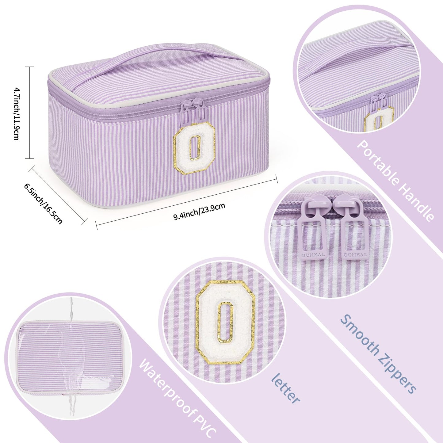 OCHEAL Makeup Bag for Women, Monogram Cosmetic Bag Purple Travel Makeup Case Beauty Toiletry Bag Organizer Personalized Gifts for Girls Bridesmaid, Sister, Wife, Friends Initial O