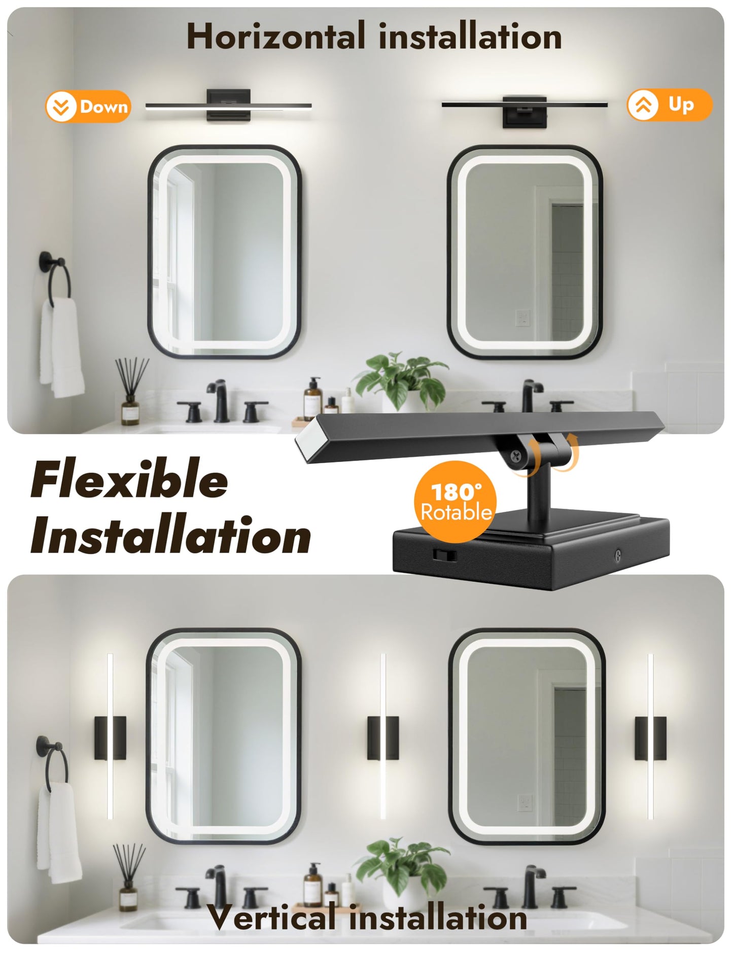 NIORSUN 24 Inch Modern Bathroom Light Fixture, 14W 5CCT Dimmable LED Black Bathroom Vanity Lights Over Mirror, Vanity Lights for Bathrooms Restroom Mirror- ETL Certified
