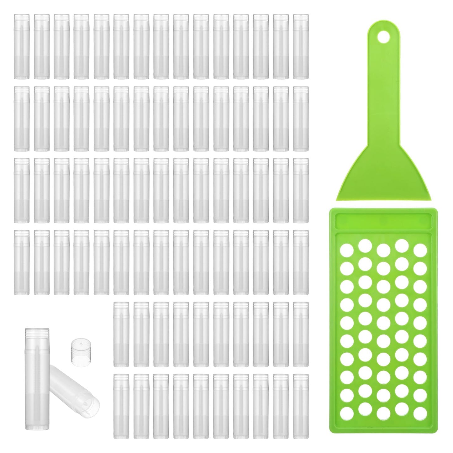 100Pack Plastic Lip Balm Tubes 5ml/5g Black Lip Balm Containers, Tubes Empty with Filling Tray and Spatula, Rotating Type Refill with Cap for DIY
