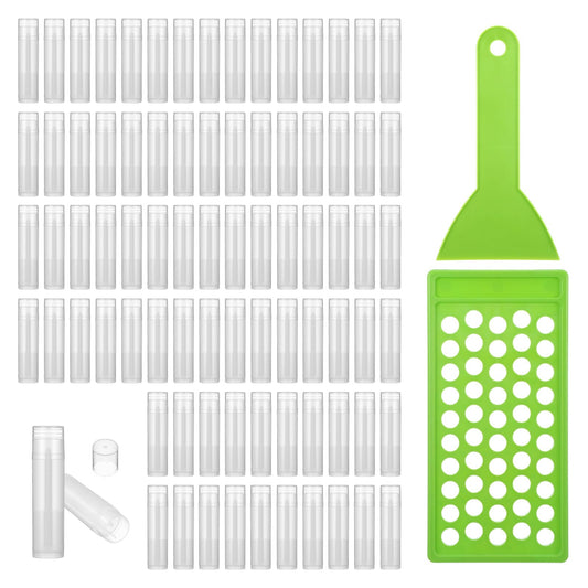 100Pack Plastic Lip Balm Tubes 5ml/5g Black Lip Balm Containers, Tubes Empty with Filling Tray and Spatula, Rotating Type Refill with Cap for DIY