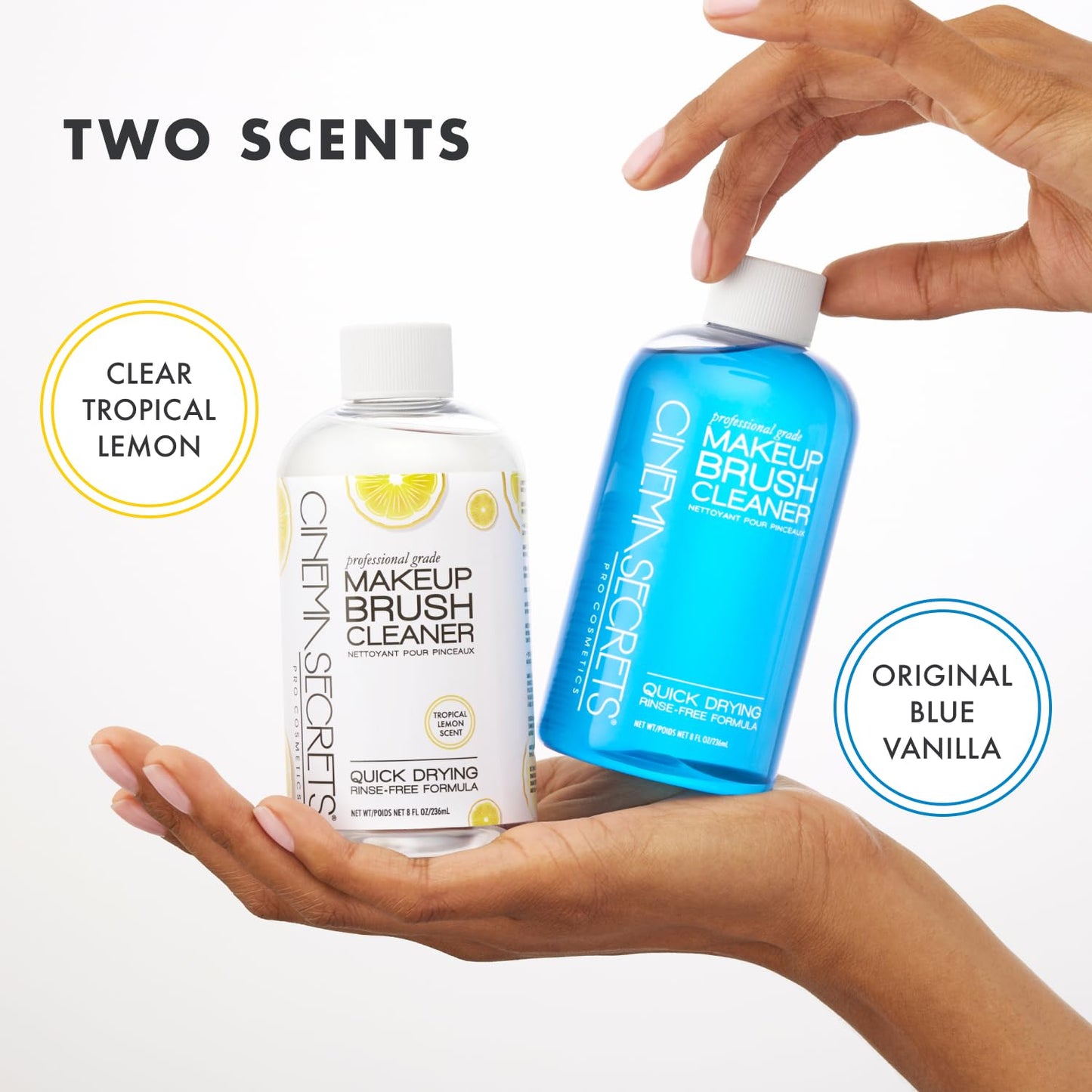 CINEMA SECRETS Original Makeup Brush Cleaner Solution & Spray Combo - Professional Cleanser for Makeup Brushes - Quick-Drying & Rinse-Free - Removes Built-Up Make Up - Lemon (16 fl oz & 2 fl oz)