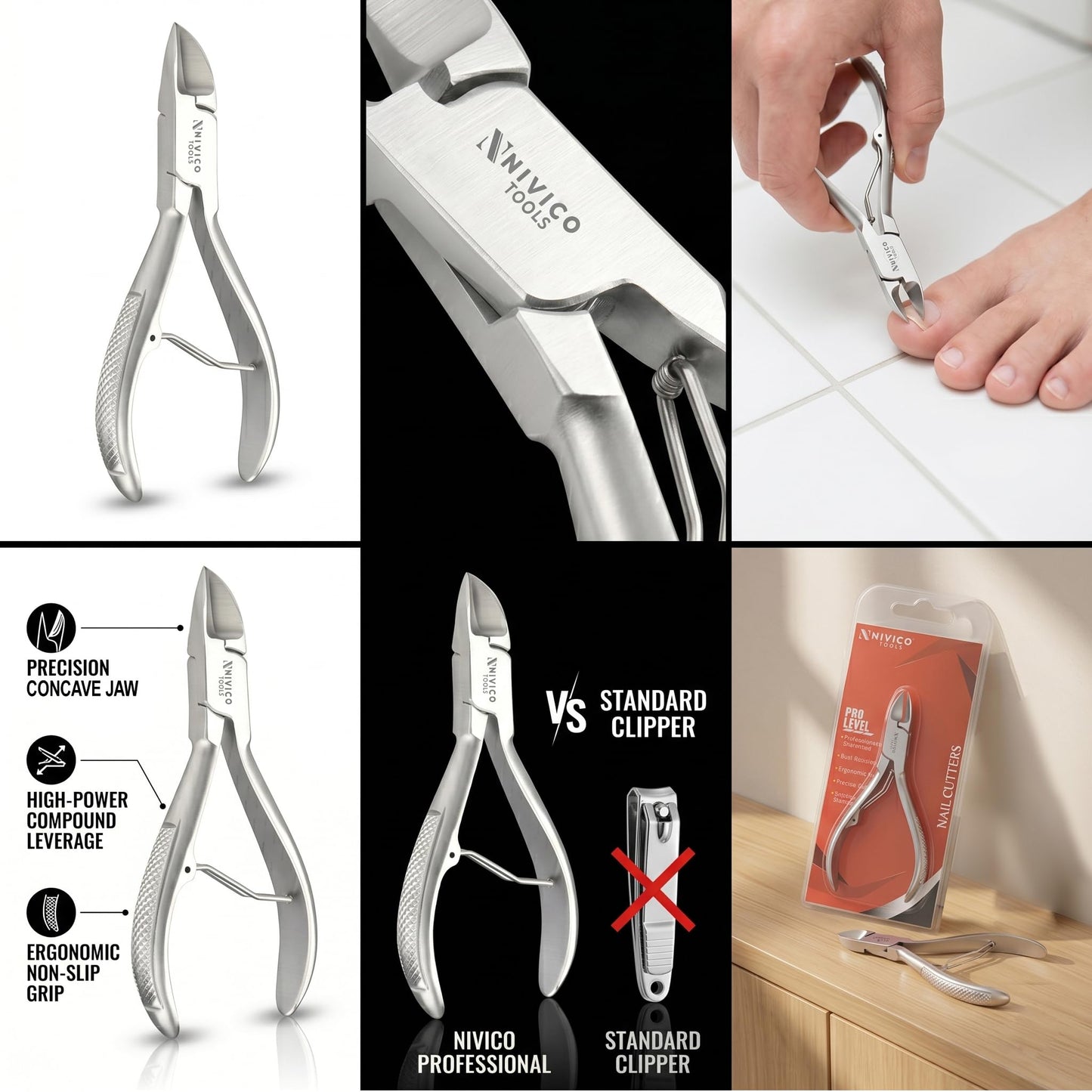 Nivico Tools Premium Nail Cutter – High-Carbon Stainless Steel Fingernail & Toenail Clipper – Ultra-Sharp Precision Trimmer with Ergonomic Wide Lever & Built-In File for Men, Women & Salon