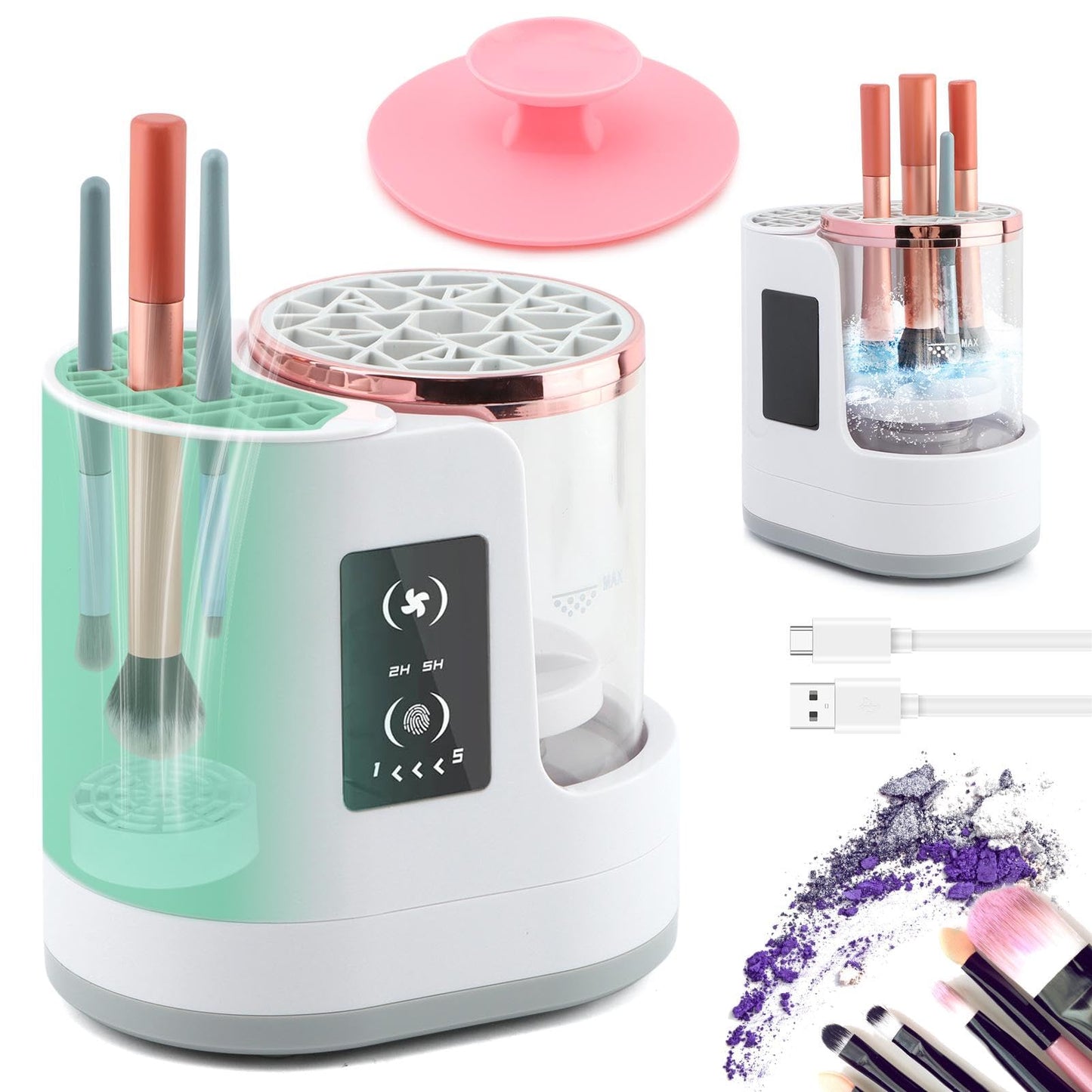 Mellisore 3-in-1 Electric Makeup Brush Cleaner & Dryer, Automatic USB-Powered Cleaning Machine for All Cosmetic Brush Sizes, Portable Quick-Dry Tool for Beauty Brushes(White,Size:6.8inch)