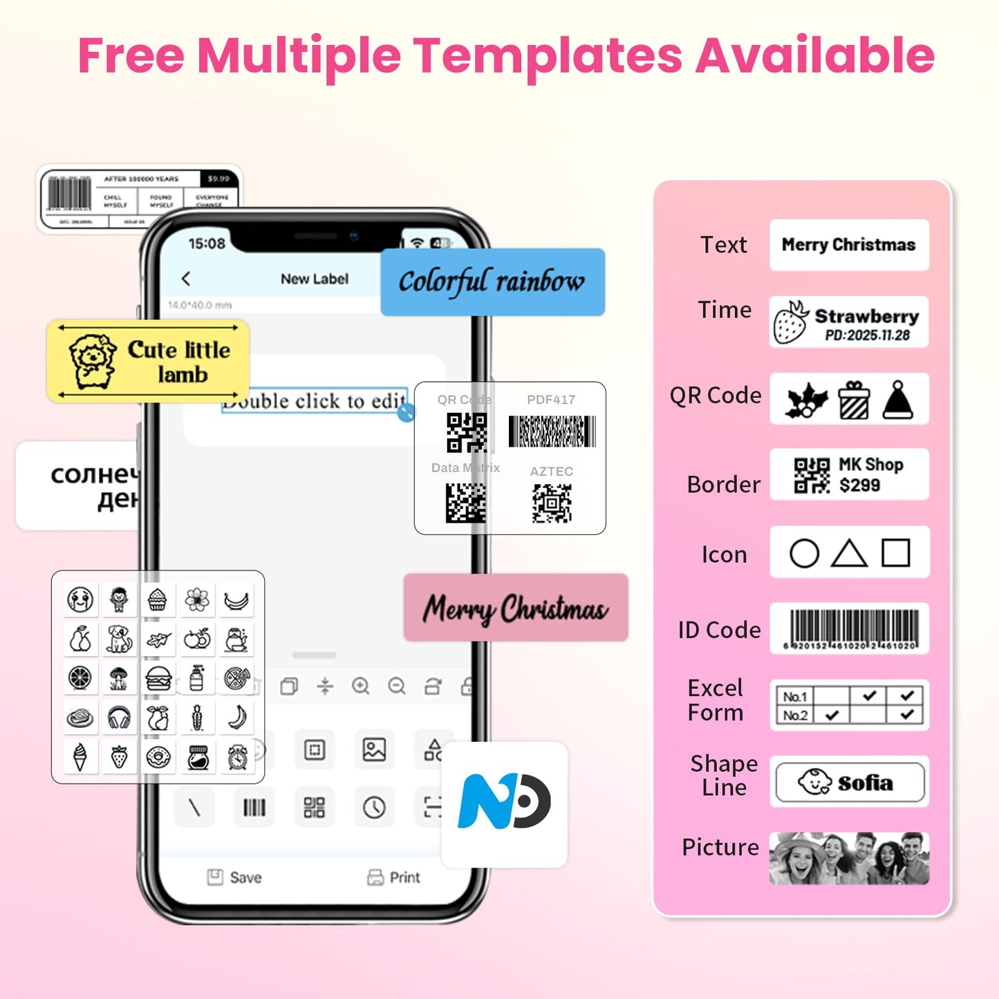 HKHKPI Label Maker Machine with Tape, Small Portable Bluetooth Label Printer, Handheld Mini Labeler for Home, Kitchen, Office, Waterproof Label Makers for Labeling, Gift, Kids School Items, Pink