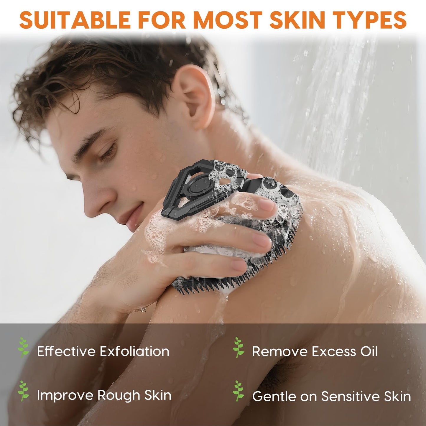 Silicone Body Scrubber, Non-Slip Handheld Cleansing Brush, Rich Foam, Deep Exfoliation, Brightening Skin, Comfortable Massage, for All Skin Types, Men and Women (Black)