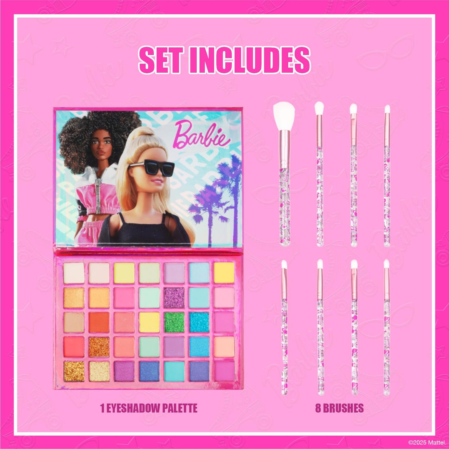 Barbie 35 Well Shadow Palette, Shimmery and Opaque Colors, Pigmented Blendable, 8 Application Brushes Ages 8+, by Townley Girl