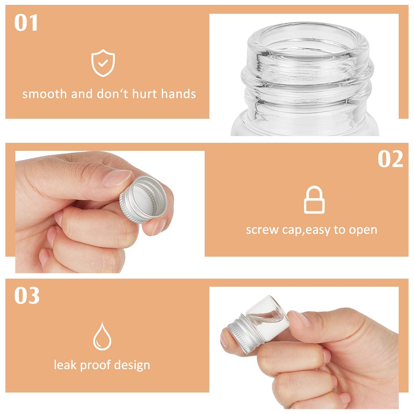 Tessco for you 50 Pcs 5 ml Mini Glass Bottles with Aluminum Cap Tiny Jars Mini Glass Jars Small Clear Vials with Screw Caps Tiny Containers for DIY Craft Storage (Silver)