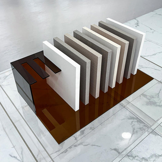 Brown Tile Sample Organizer Stand, Porcelain Display Rack for Craft Exhibitions, Durable Building Material Showcase Shelf, Ideal for Trade Shows and Home Decor