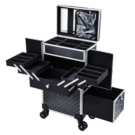 Adazzo Professional Makeup Train Case Extendable Cosmetology Case on wheels
