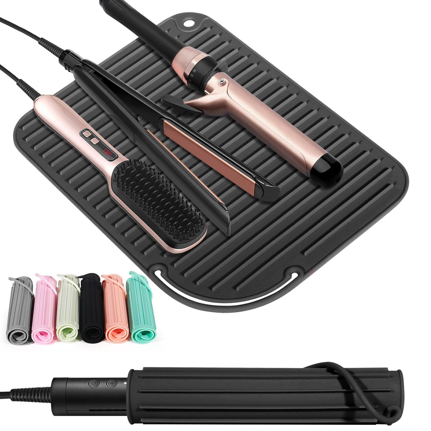 Quccefods 2 Pack Heat Resistant Mat Large Silicone Hot Hair Tools Holder for Curling Irons Flat Iron Hair Styling Tools Mat Portable Vanity Pad