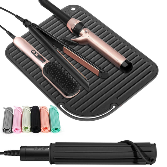 Quccefods 2 Pack Heat Resistant Mat Large Silicone Hot Hair Tools Holder for Curling Irons Flat Iron Hair Styling Tools Mat Portable Vanity Pad