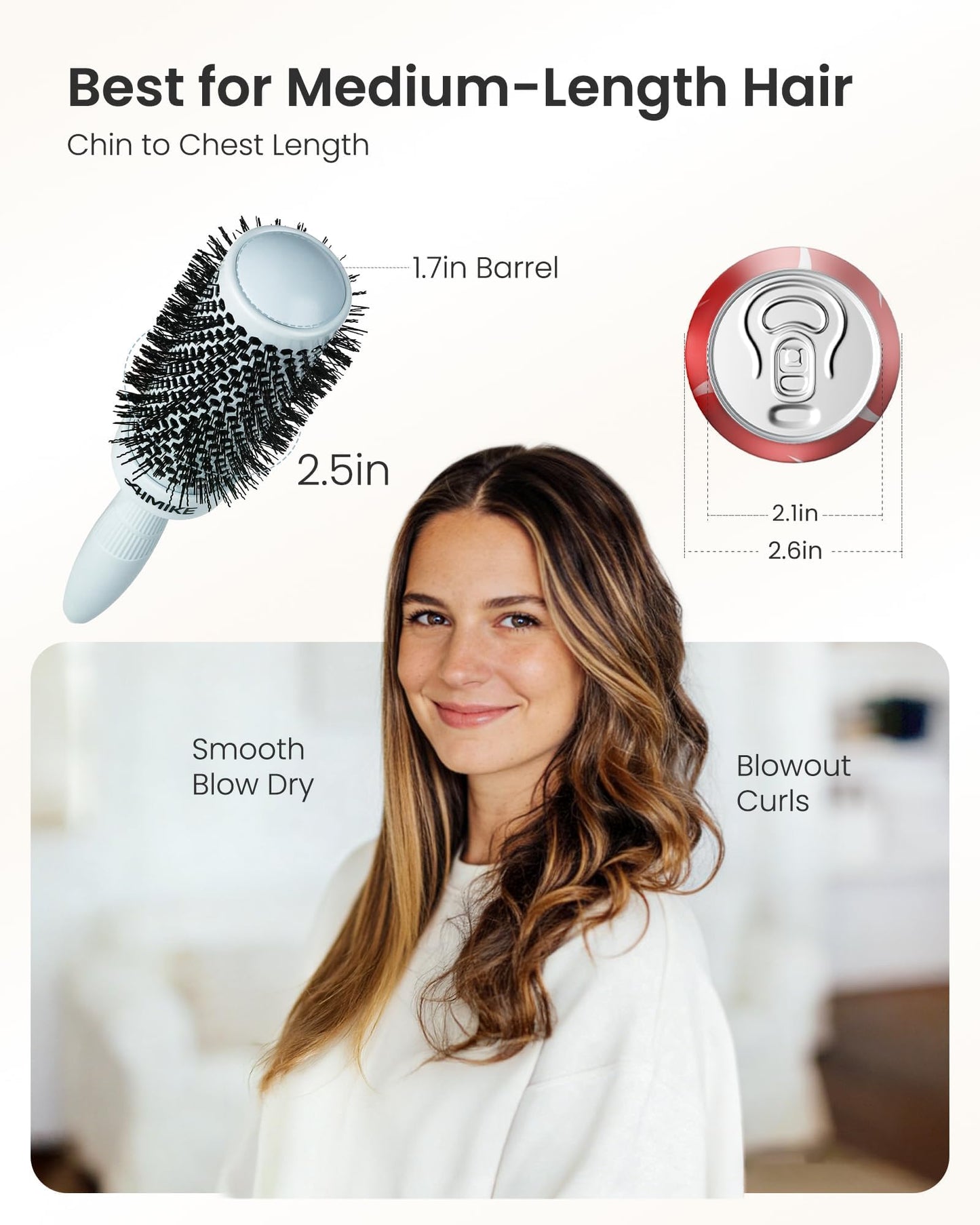 AIMIKE NaturaVol Round Brush for Blow Out,Nano Thermal Ceramic-Coated Round Hair Brush for Fine Hair,Fast Blow Dry for Smooth Salon-Style Finish at Home,Adds Volume,Teal (1.7"Barrel,2.5"with Bristles)
