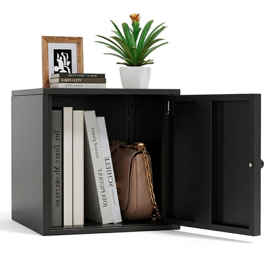Tivostaral Cube Storage Organizer, 11" x 11" x 11" Mini Aesthetic Metal Storage Cabinet with Door, Small Steel Cabinet for Desk, Stackable Modular Storage Bin for Office, Home