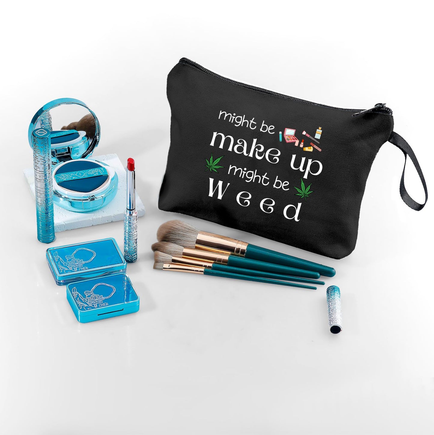 Gag Funny Birthday Joke Marijuana Stoner Gifts Weed Travel Makeup Bag Cosmetic Pouch Weed Stuff for Women Female Friend Sister