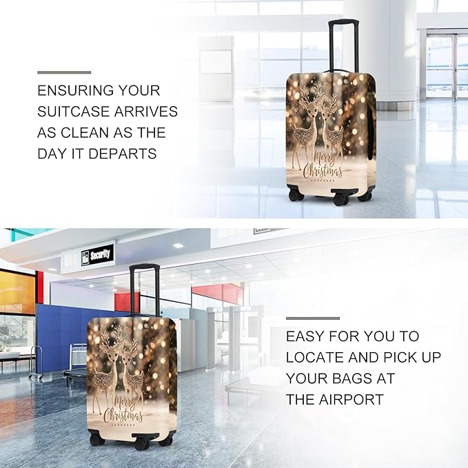 Deer Christmas Luggage Cover - Two Reindeer in Snow with Glowing Tree, Warm Winter Scene Suitcase Protector for 28 30 Inch Bag