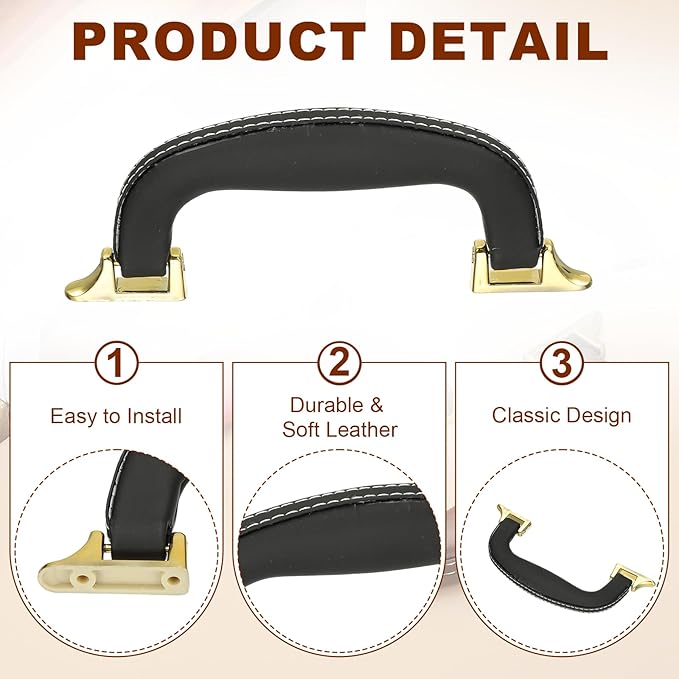 uxcell 2 Pcs PU Leather Luggage Handle, 0.9" Hole Distance Vintage U-Shape Replacement Strap Handle for Travel Handbag Guitar Musical Box Gift Boxes, Black/Gold