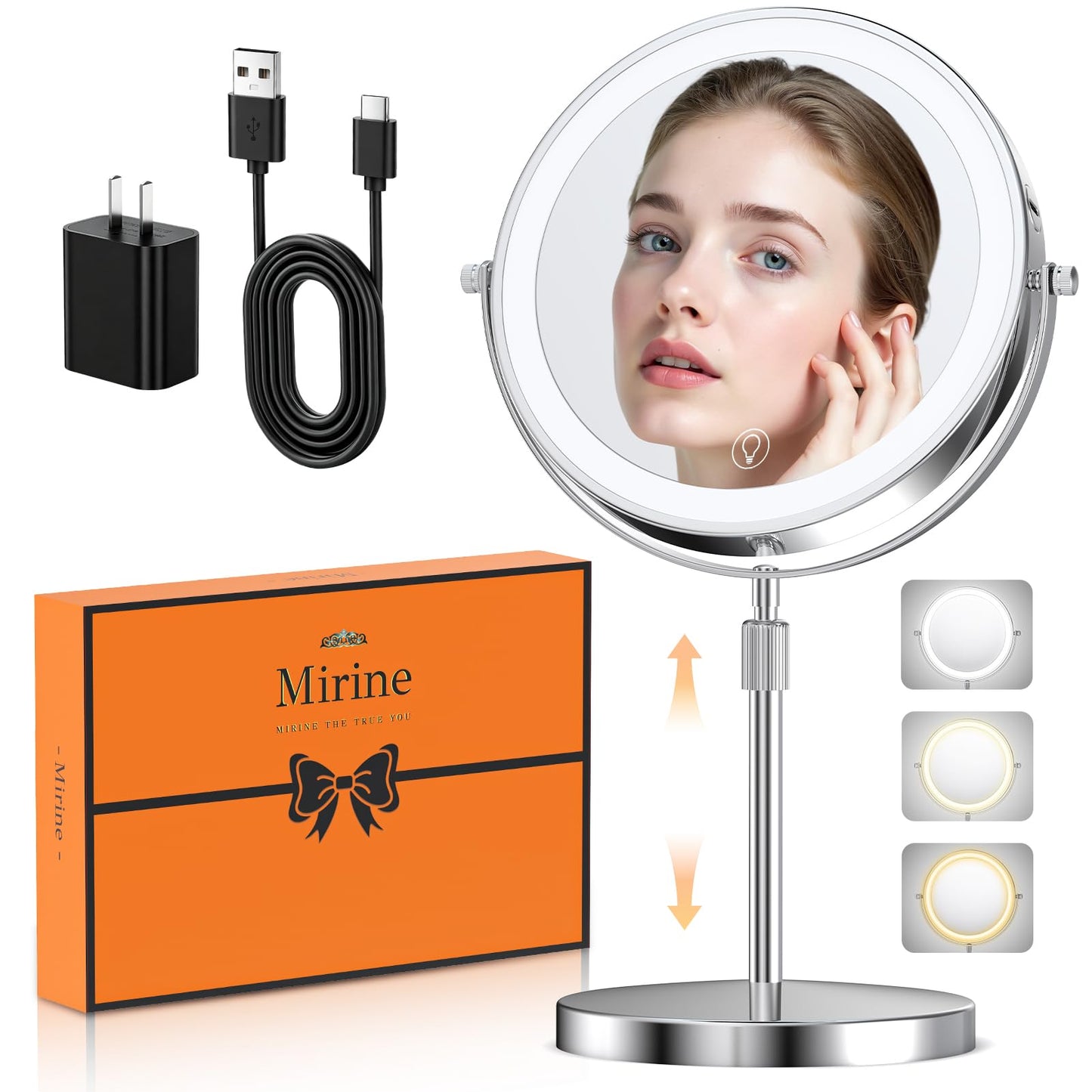 Professional 9" Lighted Makeup Mirror with Magnification, 1X/20X Double-Sided Vanity Mirror, 3600 Lux Ultra-Bright 80 LED, 5000mAh Rechargeable, 3 Color Mode, Stepless Dimming, Chrome Finish, Gift Box