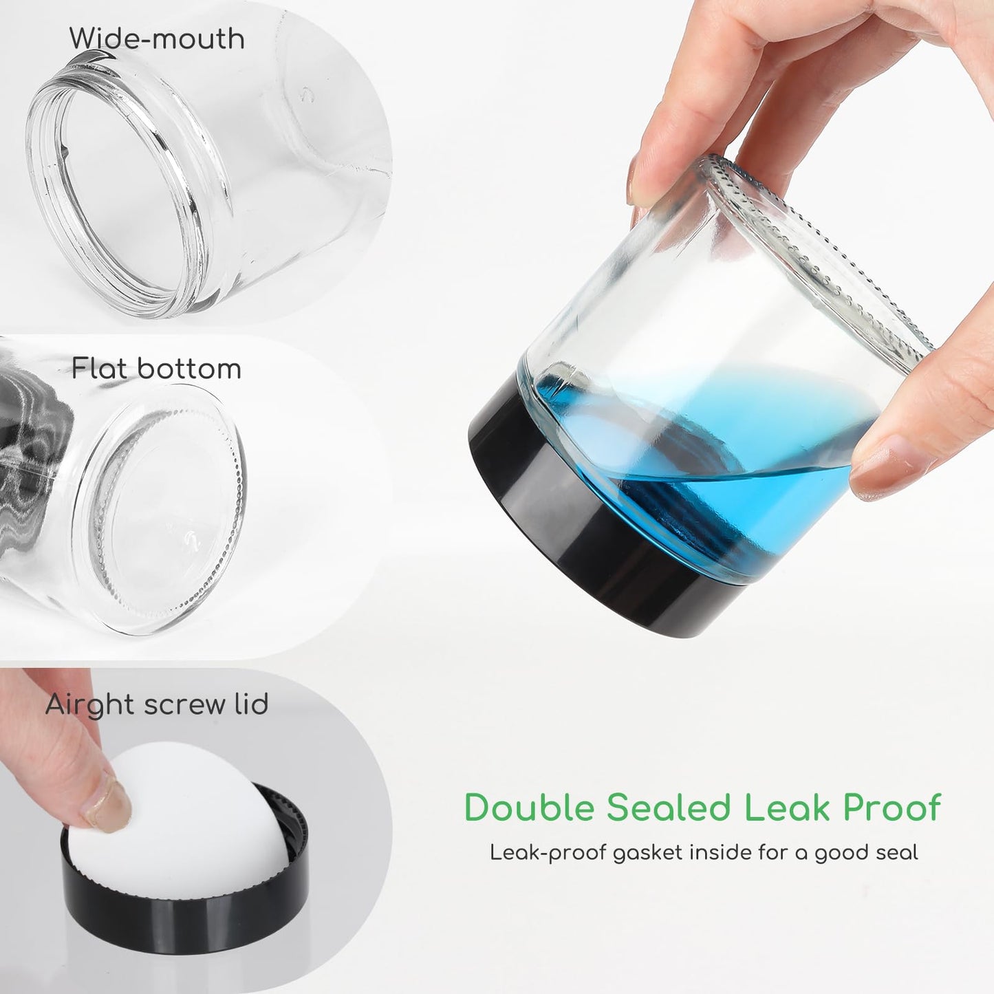 Clear Glass Jars with Lids 4 oz - 15 Pack,120ml Empty Glass Cosmetic Jars with Inner Liners and Black Lids,Refillable Round Glass Containers for Lotions,Ointments,Bath Salts and Travel Use