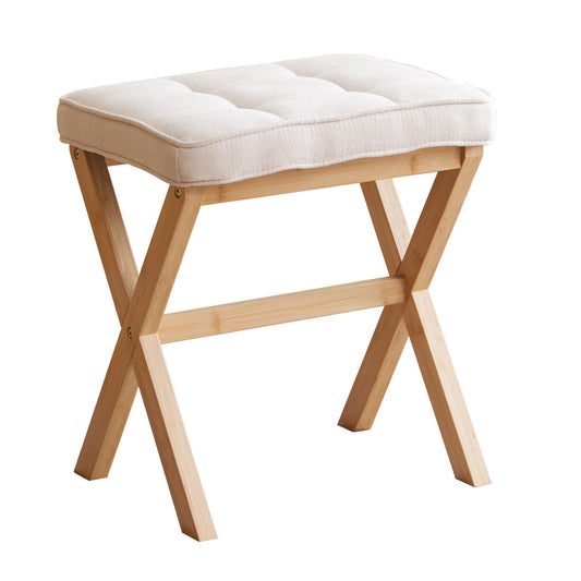 FILWH Foot Stool Small Ottoman Foot Rest Padded Foot Stool Desk for Under Office Desk Vanity Stool Bamboo Footstool Sofa Footrest Shoe Stool Small Foot Stools (Natural Legs + Beige)