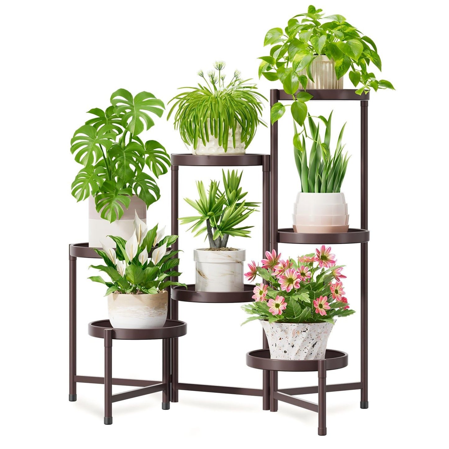 iDavosic.ly 7 Tier Large Plant Stand Indoor, 10 Inch Wide Tall Corner Metal Plant Stands Outdoor for Multiple Plants, Folding Tiered Flower Display Holder Rack Shelf, Violet Bronze