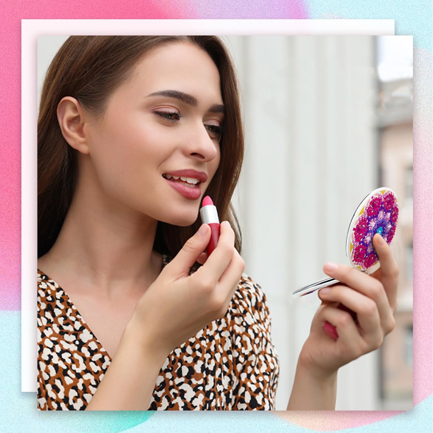 FILASLFT Diamond Painting Compact Mirror,Diamond Art Mirror,4 Pcs Makeup Mirror Pocket Cover Portable Magnifying Folding Purse Mirror,Christmas Birthday Gifts for Women Girls(Mandala)