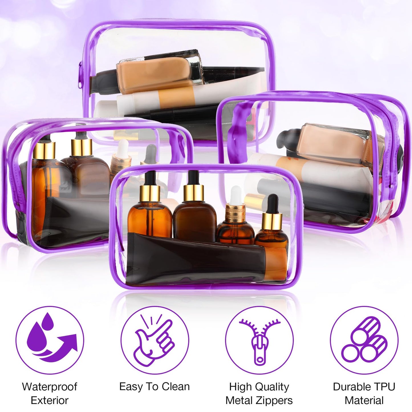 Weewooday 12 Pieces Clear Makeup Bags Cosmetic Storage Bags PVC Zipper Pouches Travel Waterproof Makeup Plastic Case for Women Organizing Toiletries Traveling Bathroom(Medium,Purple)