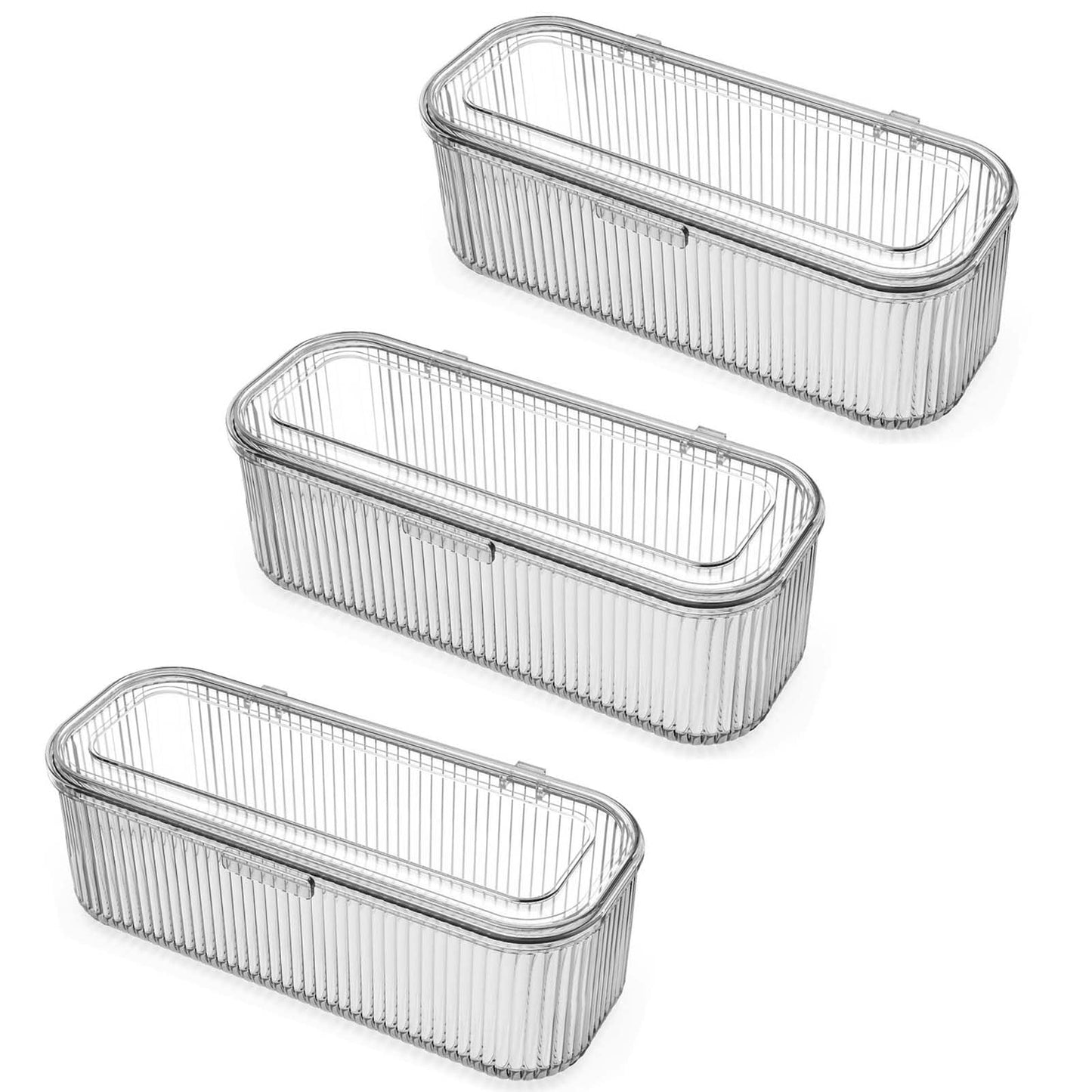 JessLab Makeup Brush Holder Organizer, Clear Makeup Sponges Organizer,Cosmetic Storage Case with Lid Display Case for Vanity, 1 Compartment (3 Pack)