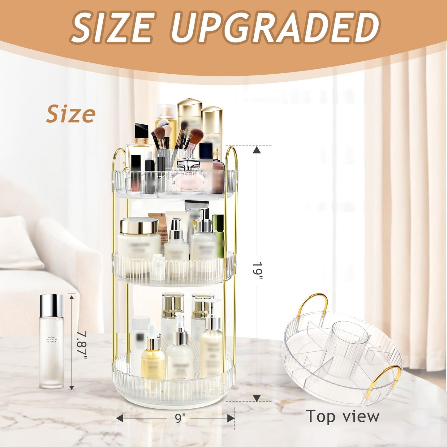 Fzebys Rotating Makeup Organizer for Vanity, High-Capacity Skincare Perfume Storage, Bathroom Counter Organizer, 360 Spinning Cosmetic Dresser Countertop Organizers (White 3 Tier)