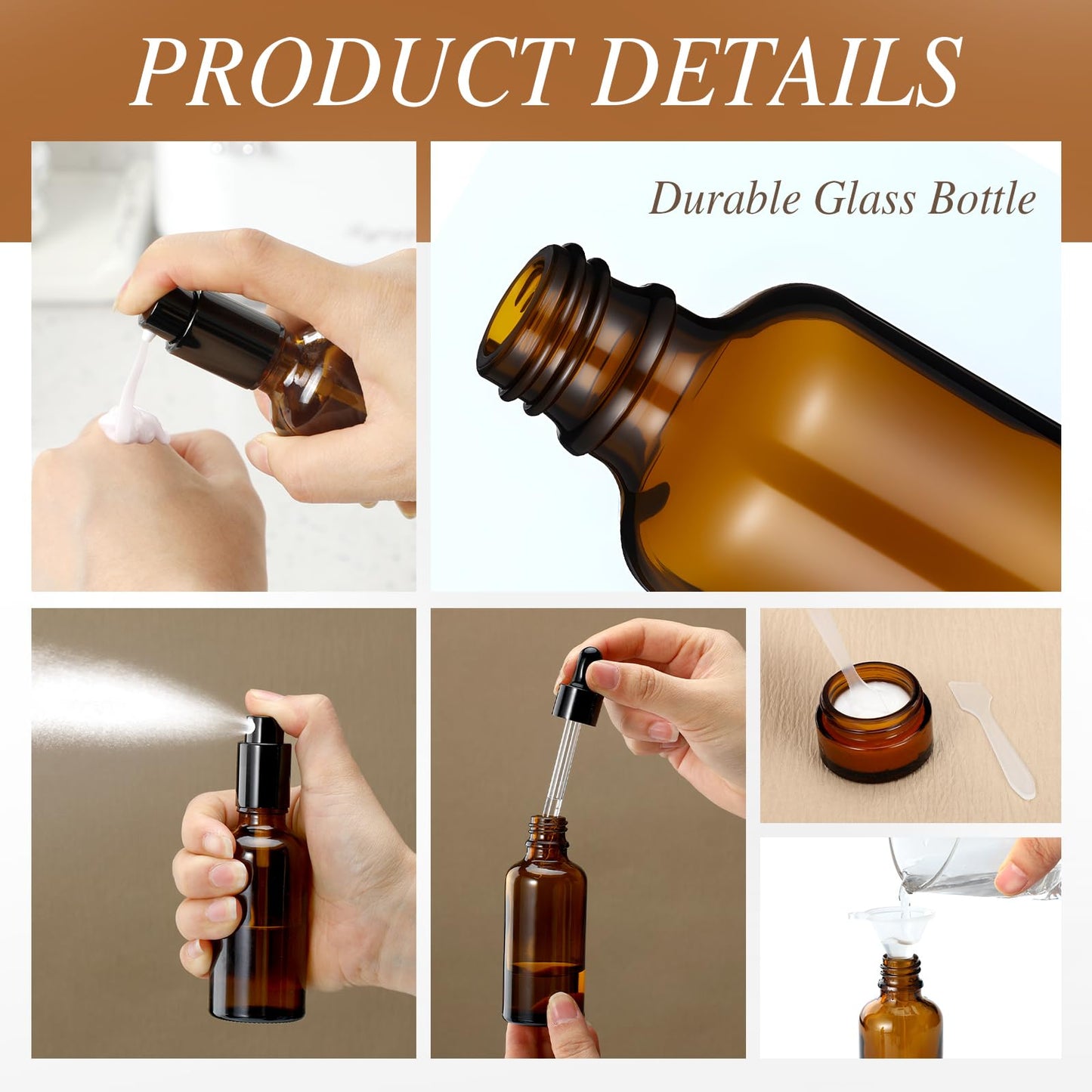 Qiyaz 11 Pcs Glass Travel Bottles with Clear Hard Zipper Case Skin Care Containers Travel Size Mini Makeup Containers Tsa Approved with Pump Spray for Liquid Toners Serum Cream(Brown,Style 2)
