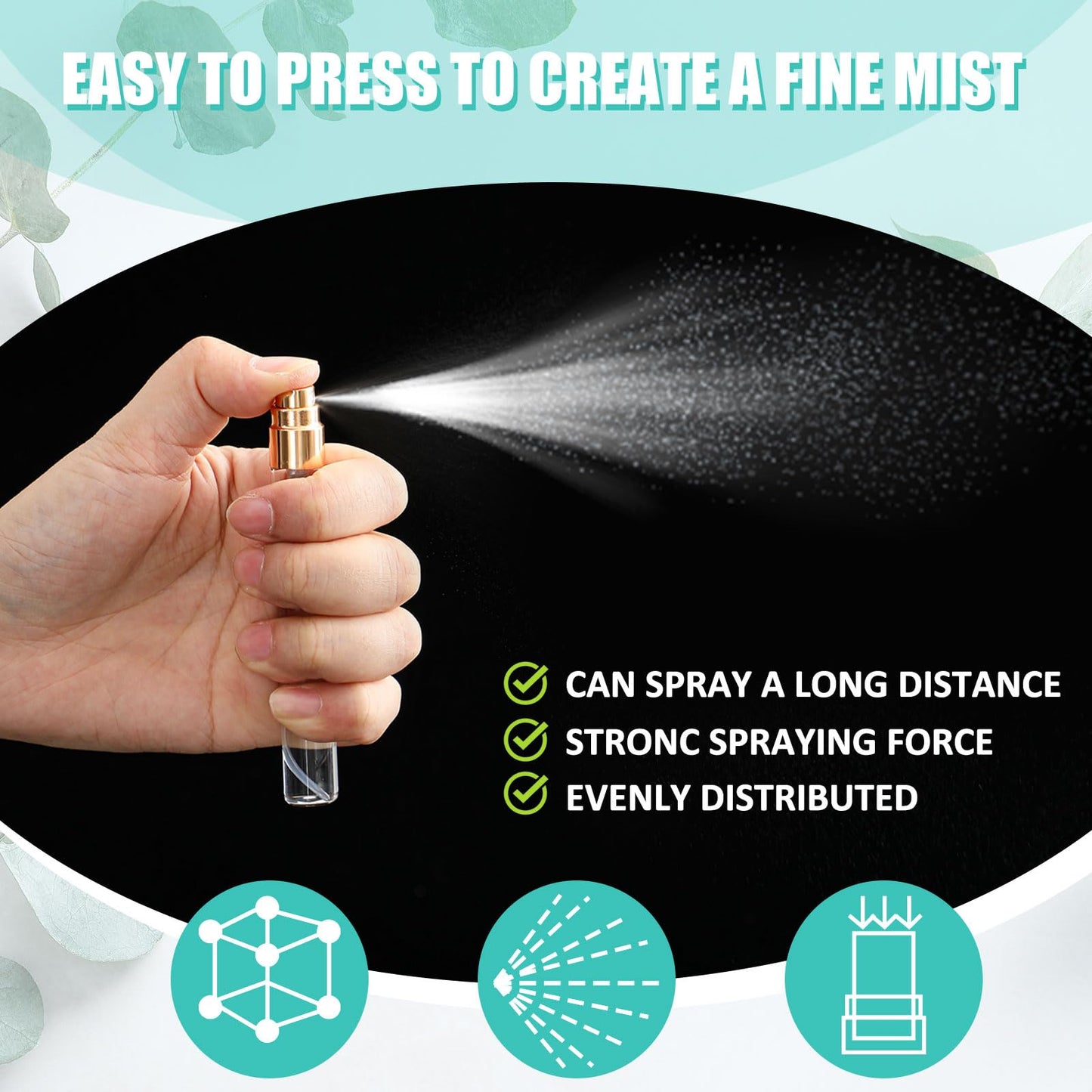 Zhehao 200 Pcs Mini Spray Bottles 10 ml Clear Glass Perfume Bottles Refillable Fine Mist Perfume Atomizer Portable Empty Sample Containers for Cleaning, Essential Oils, Travel (Gold Cap)