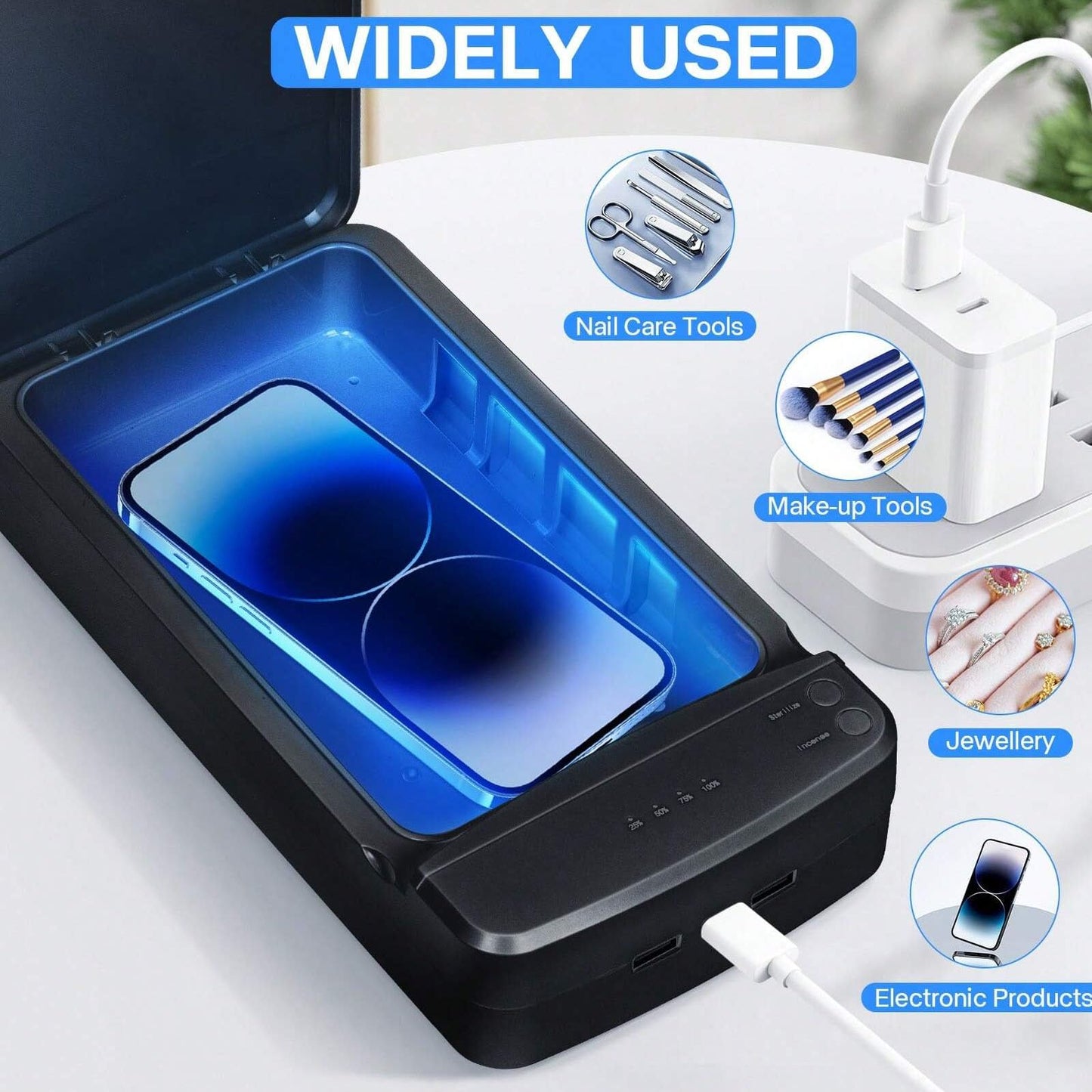 Nail Tool Sterilizer Box, ALLGLAM Portable Sterilizing Box for Nail Manicure Tools, Beauty Tweezers, Tattoo,Mobile Phone Cleaning (Black)