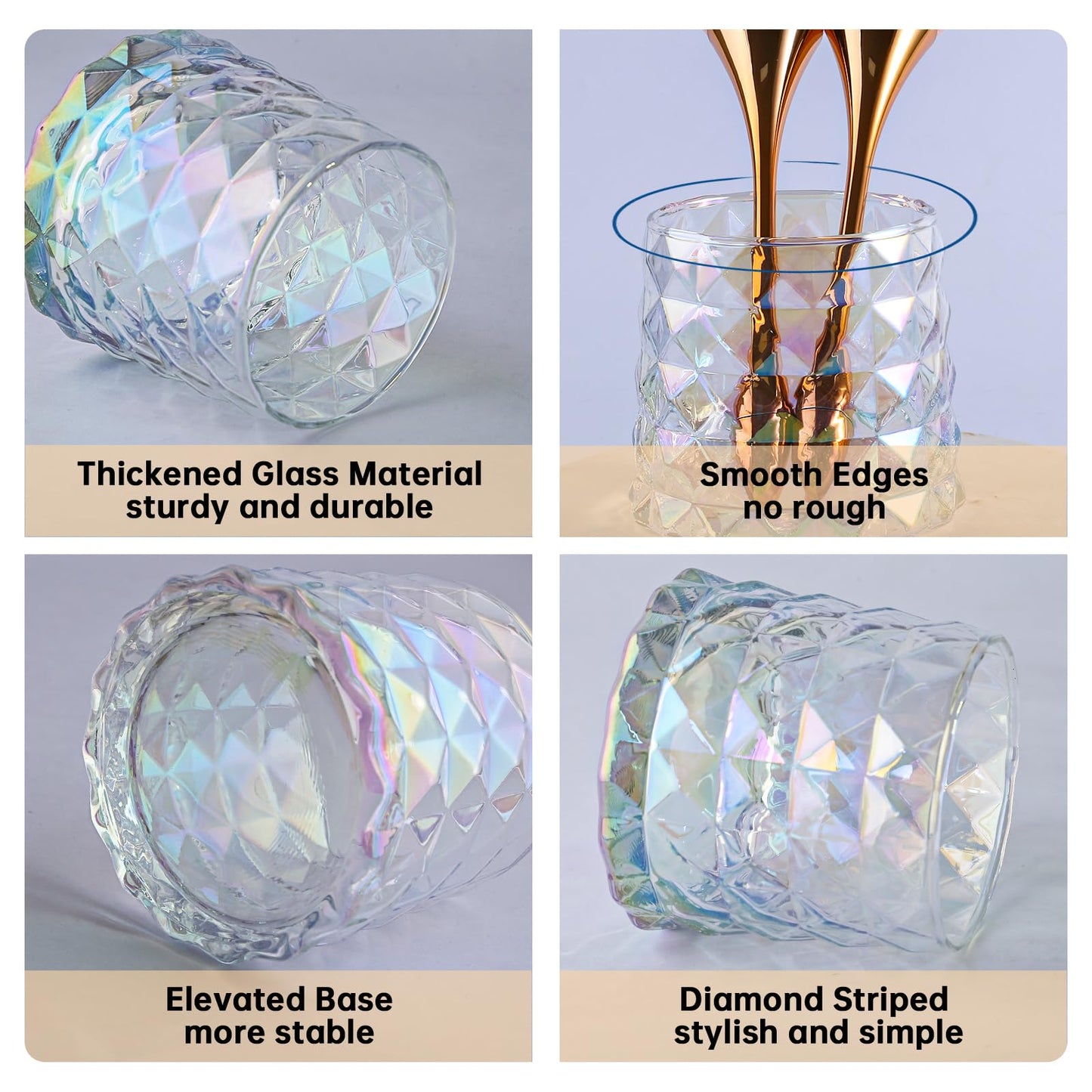 DASITON Glass Makeup Brush Holder Organizer, Diamond Pattern Cosmetic Storage Cup, Makeup Organizer for Vanity, Bathroom Countertop Toothbrush Holder, Desk Pen Pencil Holder (Iridescent)