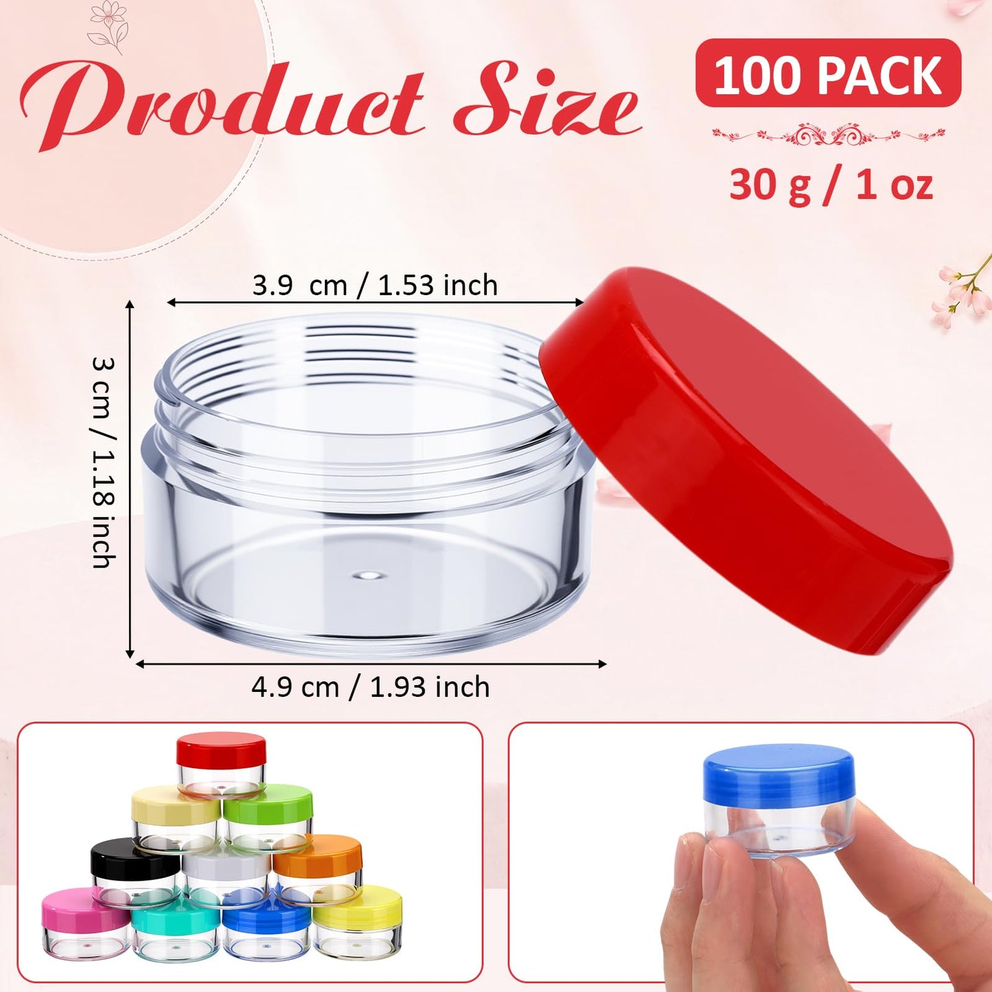 Ferrochef 100 Pcs Refillable Cosmetic Sample Jars Multi Color Small Travel Containers with Lids Round Leak Proof Cosmetic Jars Wide Mouth for Lotion Cream Ointment Makeup Travel Storage(1.06 oz)