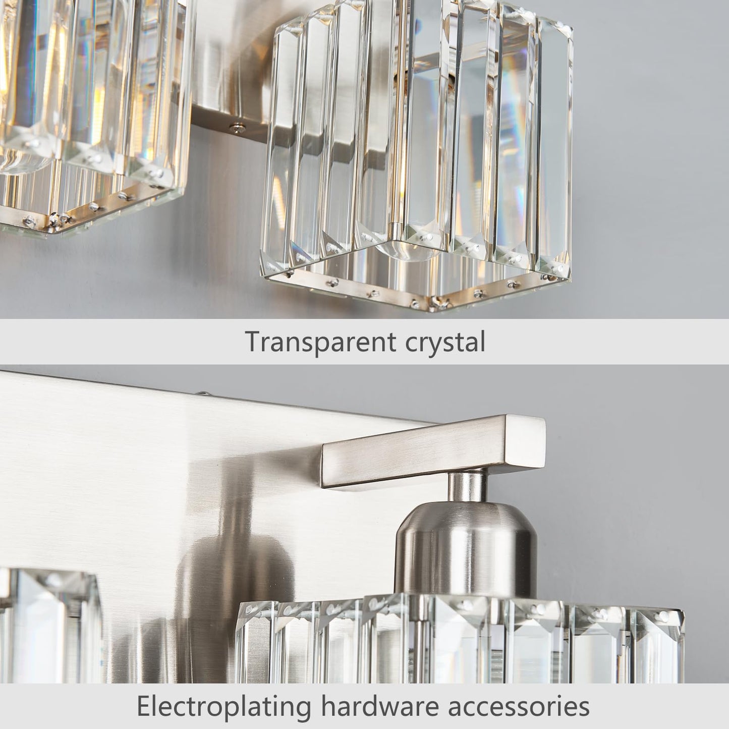 FDPBY Modern Vanity Light 3-Lights Brushed Nickel Vanity Light Crystal Bathroom Wall Light Bathroom Light Fixtures