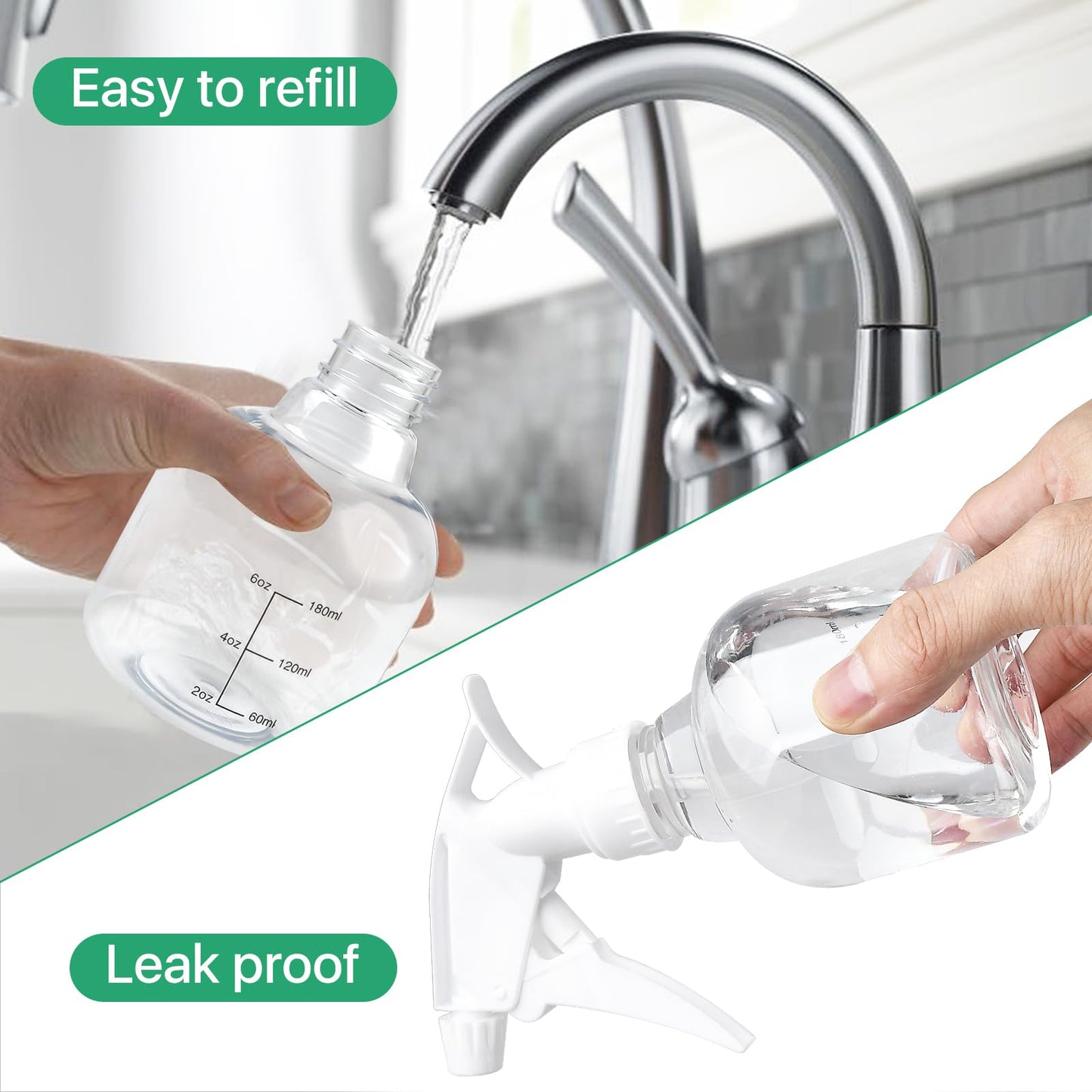 Worldity 24 Pcs Empty Plastic Mini Spray Bottles 8oz, Adjustable Nozzle, Refillable for Hair, Plant, Kitchen, Bath, White