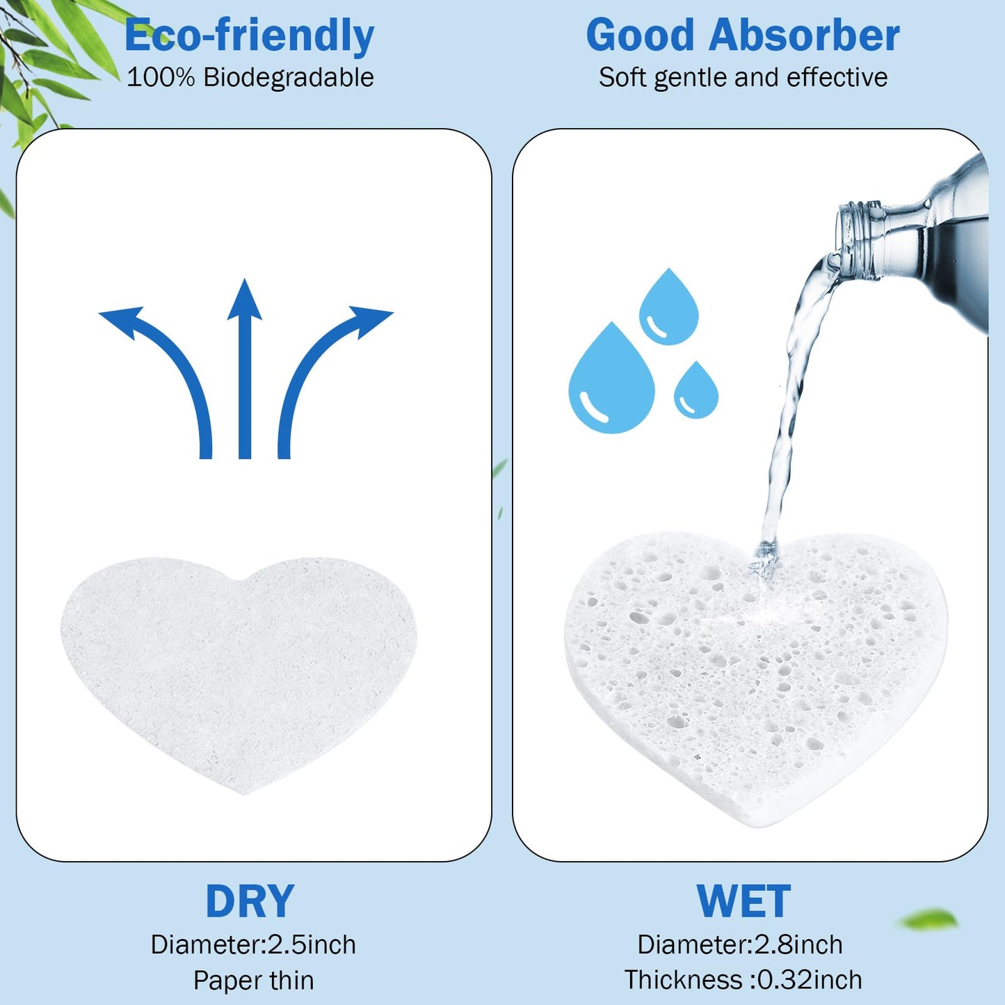 Dandat 300 Count Compressed Facial Sponges Heart Shape Face Sponges for Cleansing Natural Facial Exfoliating Pads for Estheticians(White)